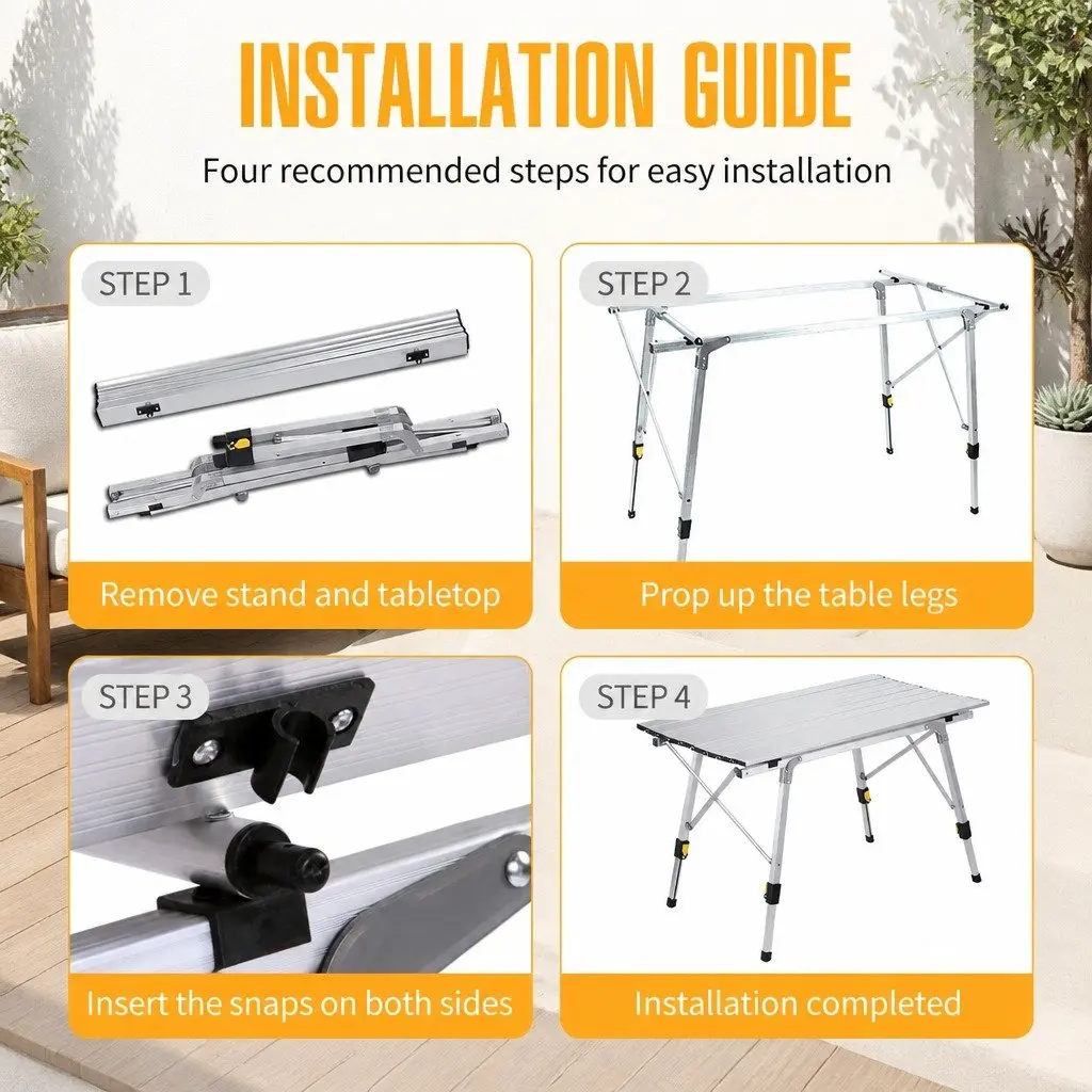 Folding Camping Table Outdoor Portable Adjustable Height 90x53x65cm
