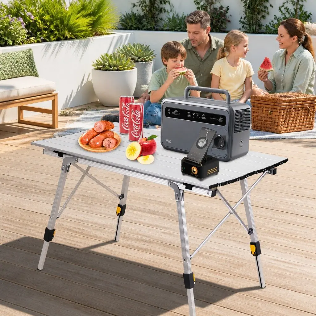 Folding Camping Table Outdoor Portable Adjustable Height 90x53x65cm