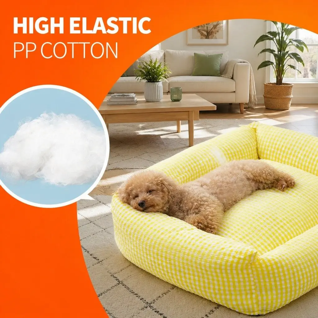 Pet Bed Square Basket Removable Washable Cushion for Dogs Cats Yellow Check