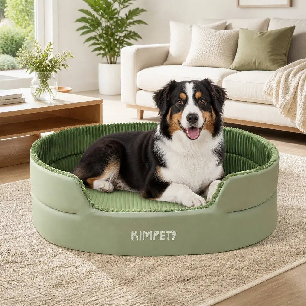 Large Semi-Enclosed 3D Pet Nest Bed Striped Design Avocado