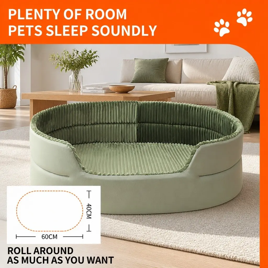 Large Semi-Enclosed 3D Pet Nest Bed Striped Design Avocado