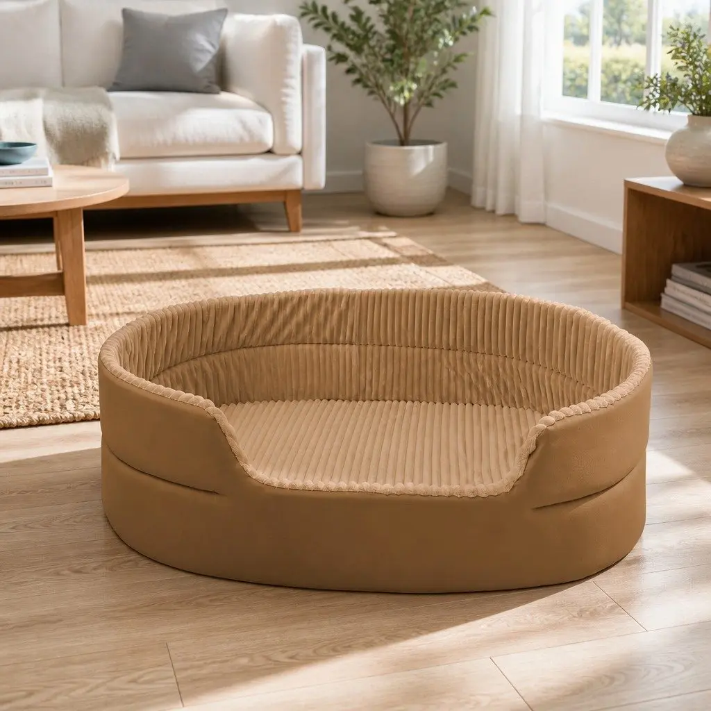 Semi-Enclosed Pet Nest Large 3D Design Khaki Bed House Cave Shelter