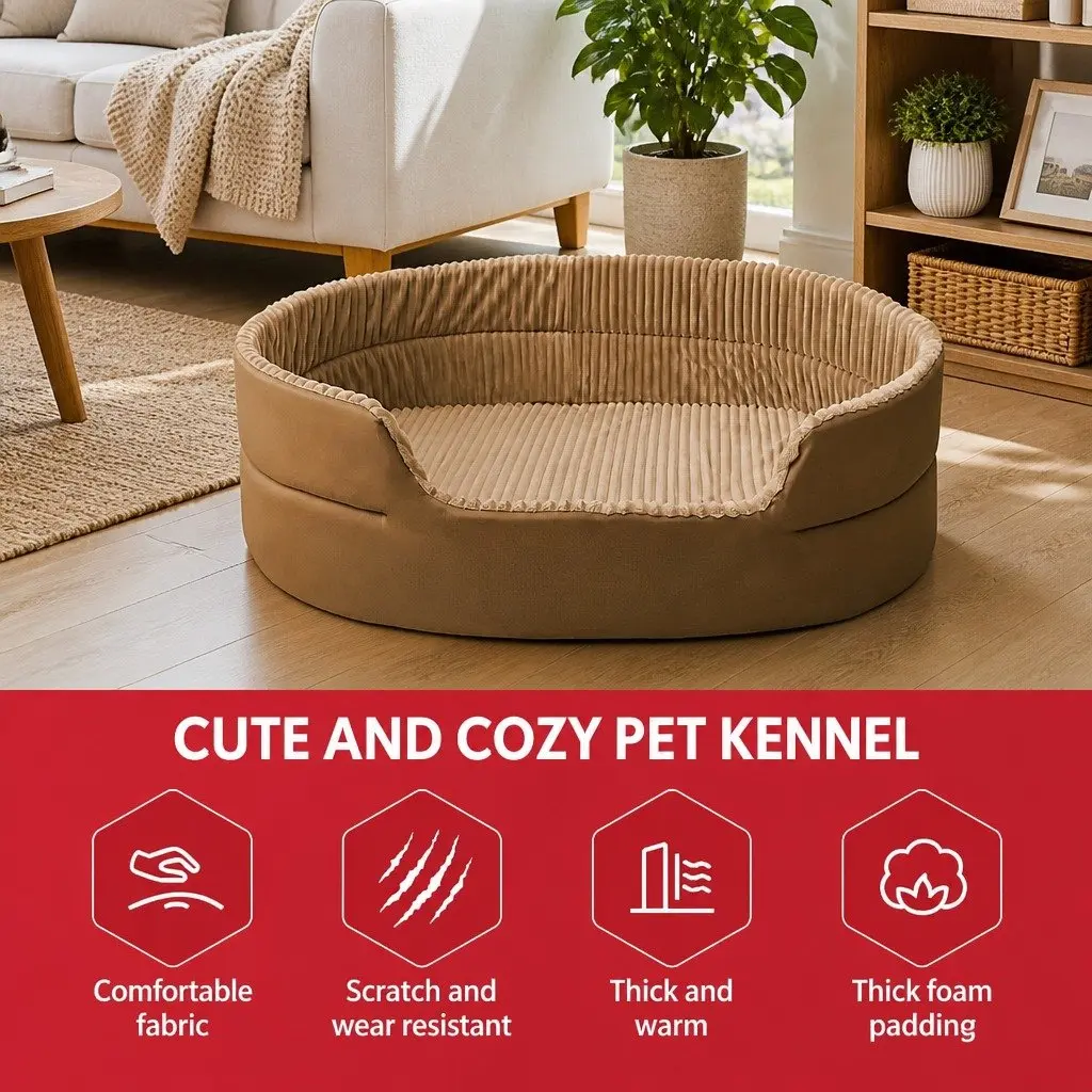 Semi-Enclosed Pet Nest Large 3D Design Khaki Bed House Cave Shelter