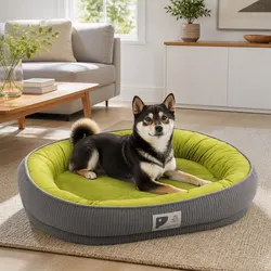 Oval Pet Bed Specifications: Large, Green Fabric Suede