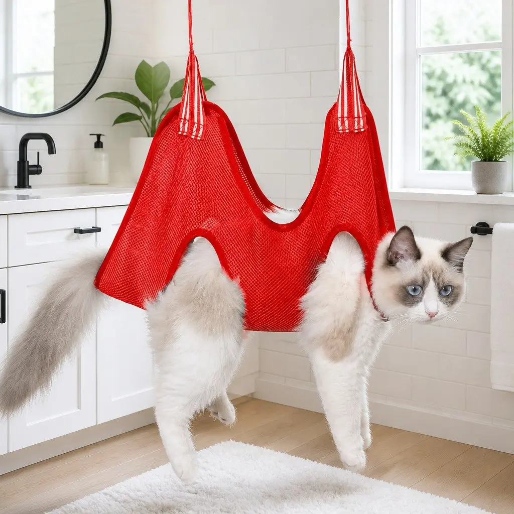 Pet Grooming Hammock for Dogs and Cats 60cm X 47cm Red