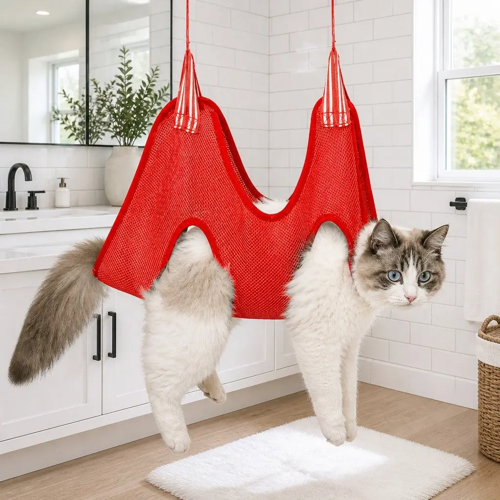 Pet Grooming Hammock for Dogs and Cats 60cm X 47cm Red