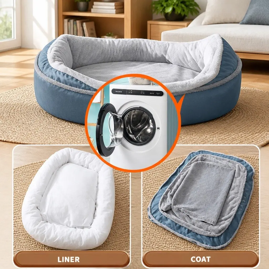 Pet Bed Oval for Dogs and Cats 90x70x21cm Blue