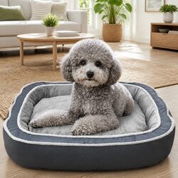 Blue Oval Pet Bed with High-Quality Cotton Filling - 60x50x17cm