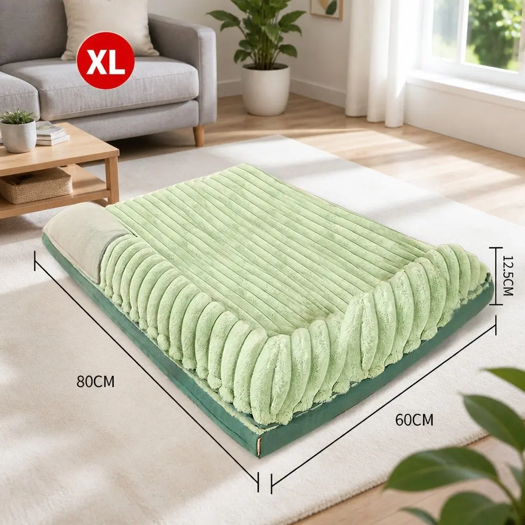 Striped Velvet Dog Bed Detachable Washable Dual-Sided Pet Cushion Mat