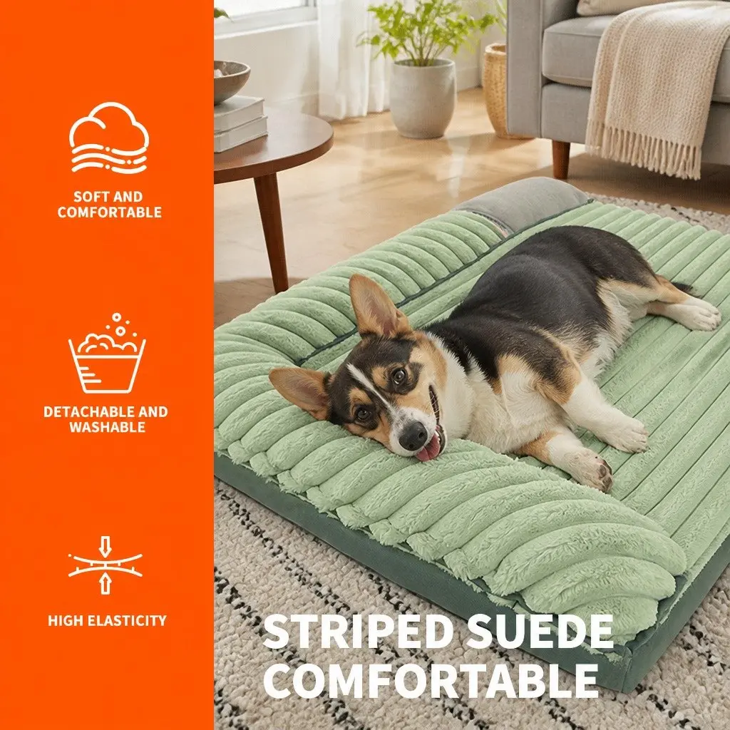 Striped Velvet Dog Bed Detachable Washable Dual-Sided Pet Cushion Mat