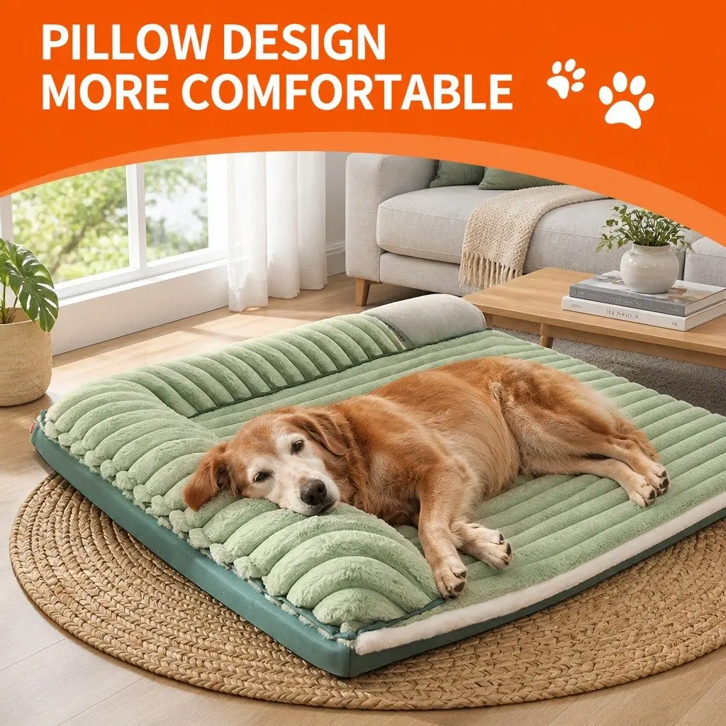 Striped Velvet Dog Bed Detachable Washable Dual-Sided Pet Cushion Mat