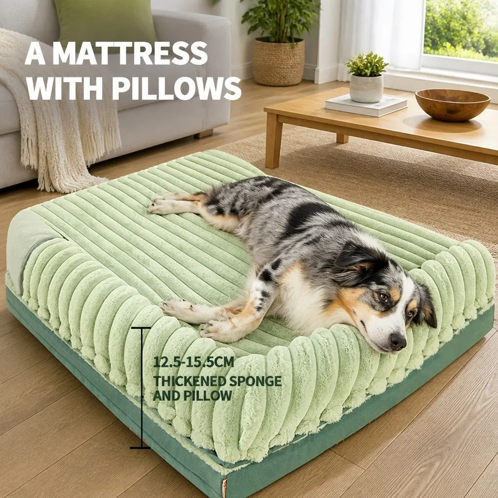 Striped Velvet Dog Bed Detachable Washable Dual-Sided Pet Cushion Mat