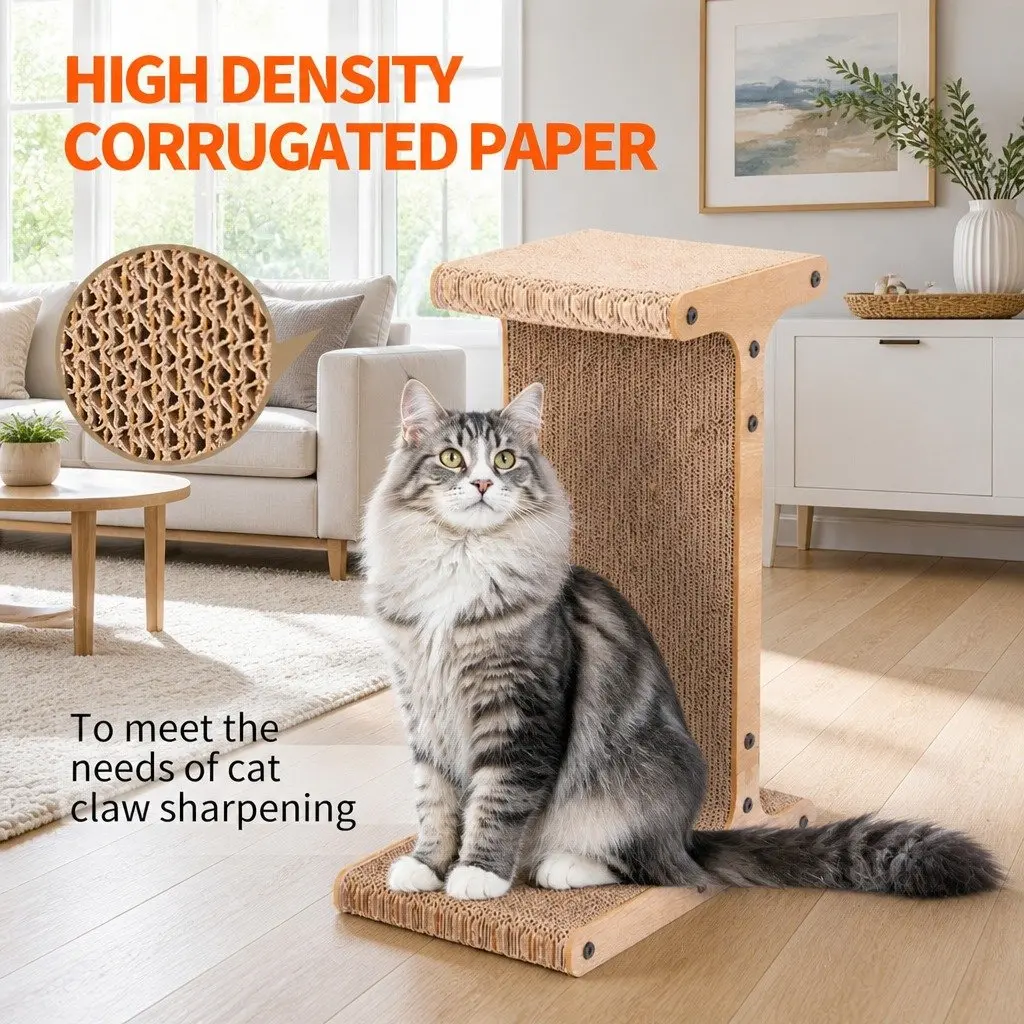 Cardboard Cat Scratch Board T-Jump Stand Kitten Scratcher Toy Lounge