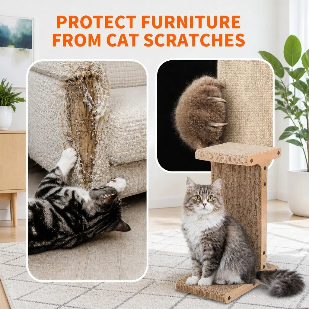 Cardboard Cat Scratch Board T-Jump Stand Kitten Scratcher Toy Lounge