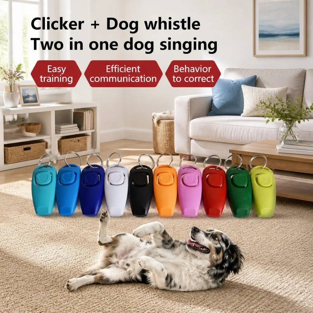 Dog Training Clicker Button Puppy Obedience Recall Whistle Keychain Tool