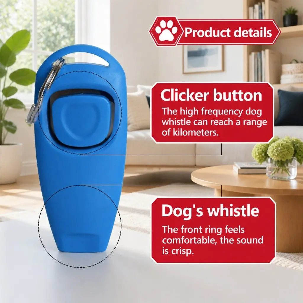Dog Training Clicker Button Puppy Obedience Recall Whistle Keychain Tool