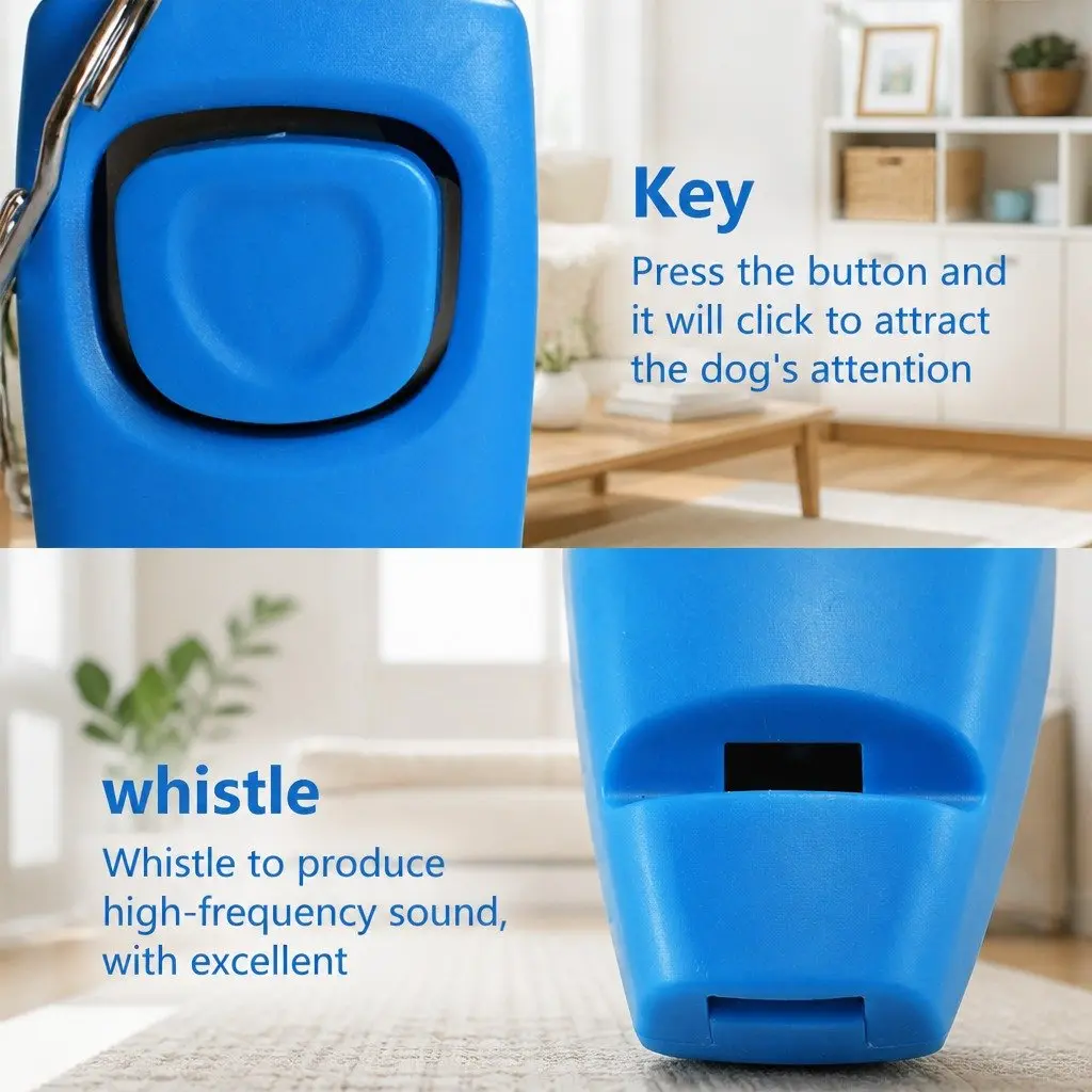 Dog Training Clicker Button Puppy Obedience Recall Whistle Keychain Tool