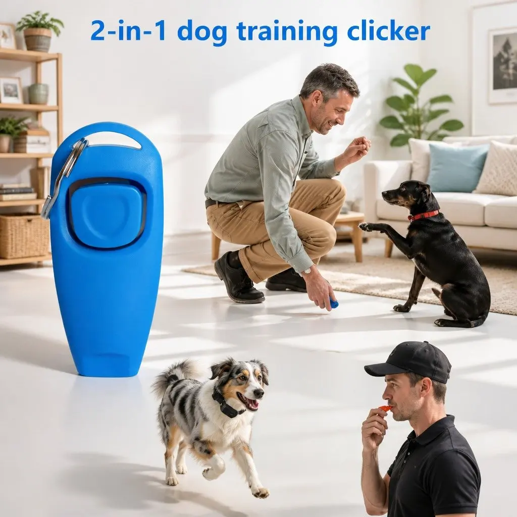 Dog Training Clicker Button Puppy Obedience Recall Whistle Keychain Tool