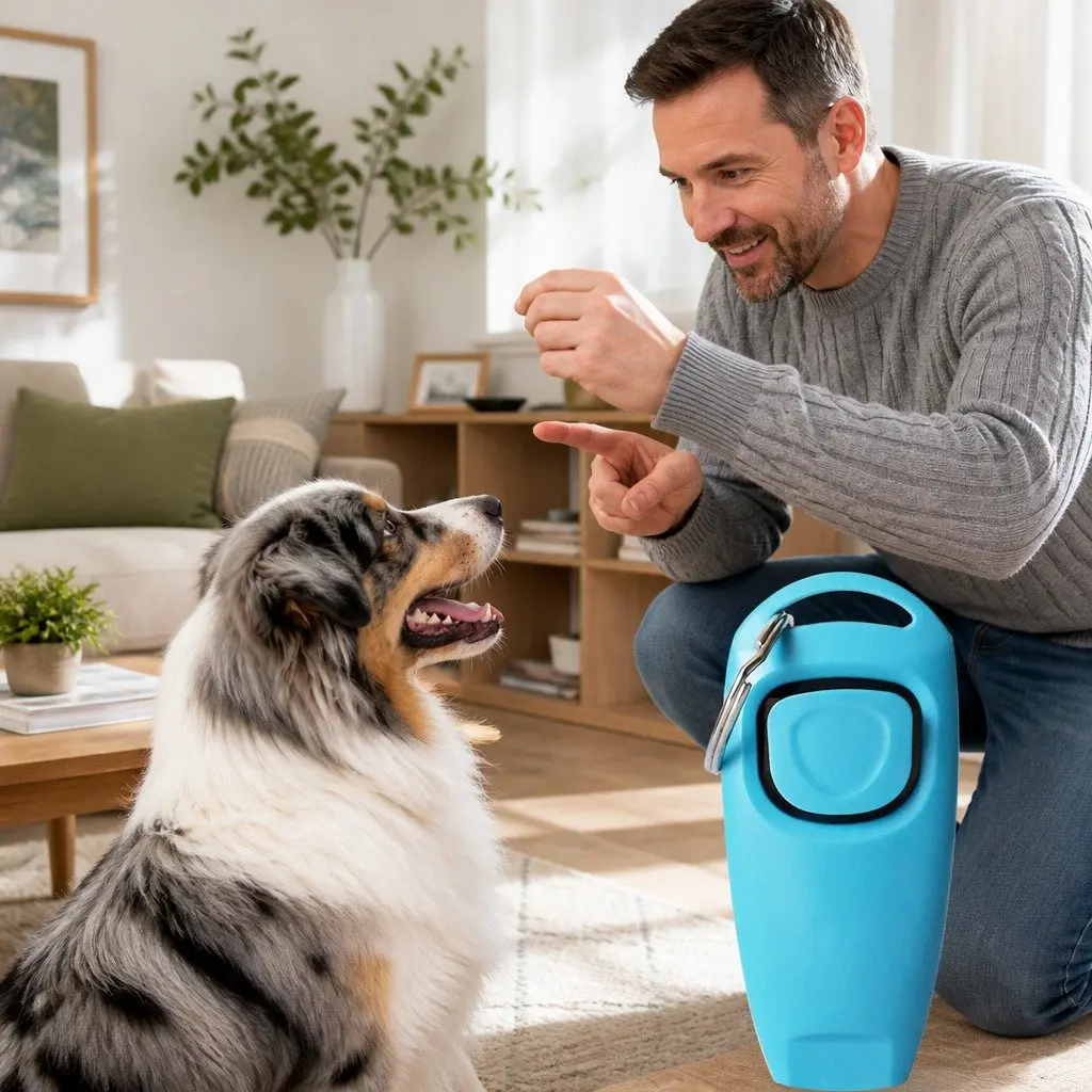 Dog Training Clicker Button Puppy Obedience Recall Whistle Keychain Tool
