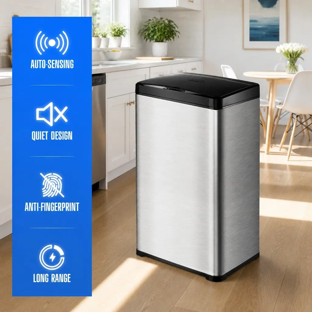 42L Sensor Trash Can Stainless Steel Kitchen Waste Bin Automatic Lid for Home Use