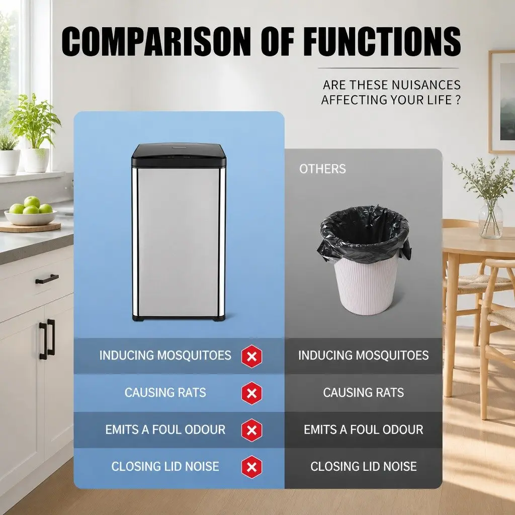 42L Sensor Trash Can Stainless Steel Kitchen Waste Bin Automatic Lid for Home Use