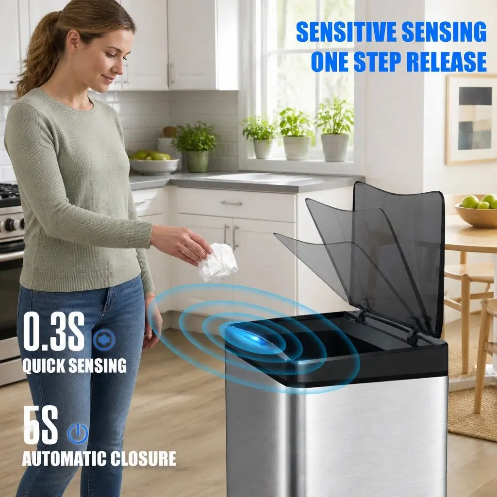 42L Sensor Trash Can Stainless Steel Kitchen Waste Bin Automatic Lid for Home Use
