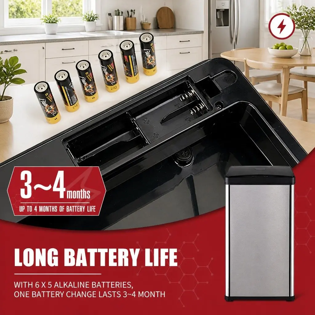 42L Sensor Trash Can Stainless Steel Kitchen Waste Bin Automatic Lid for Home Use