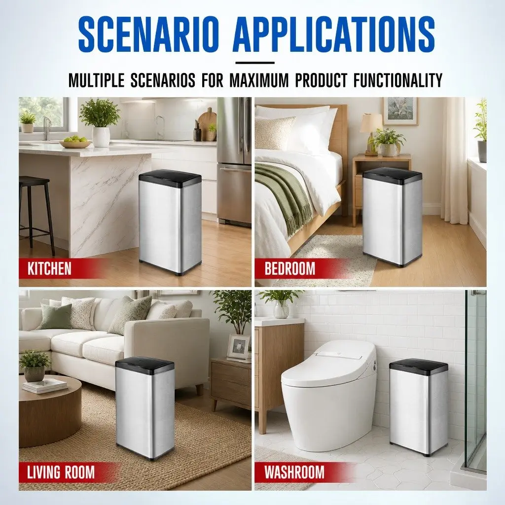 42L Sensor Trash Can Stainless Steel Kitchen Waste Bin Automatic Lid for Home Use