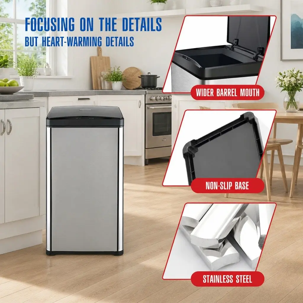 42L Sensor Trash Can Stainless Steel Kitchen Waste Bin Automatic Lid for Home Use