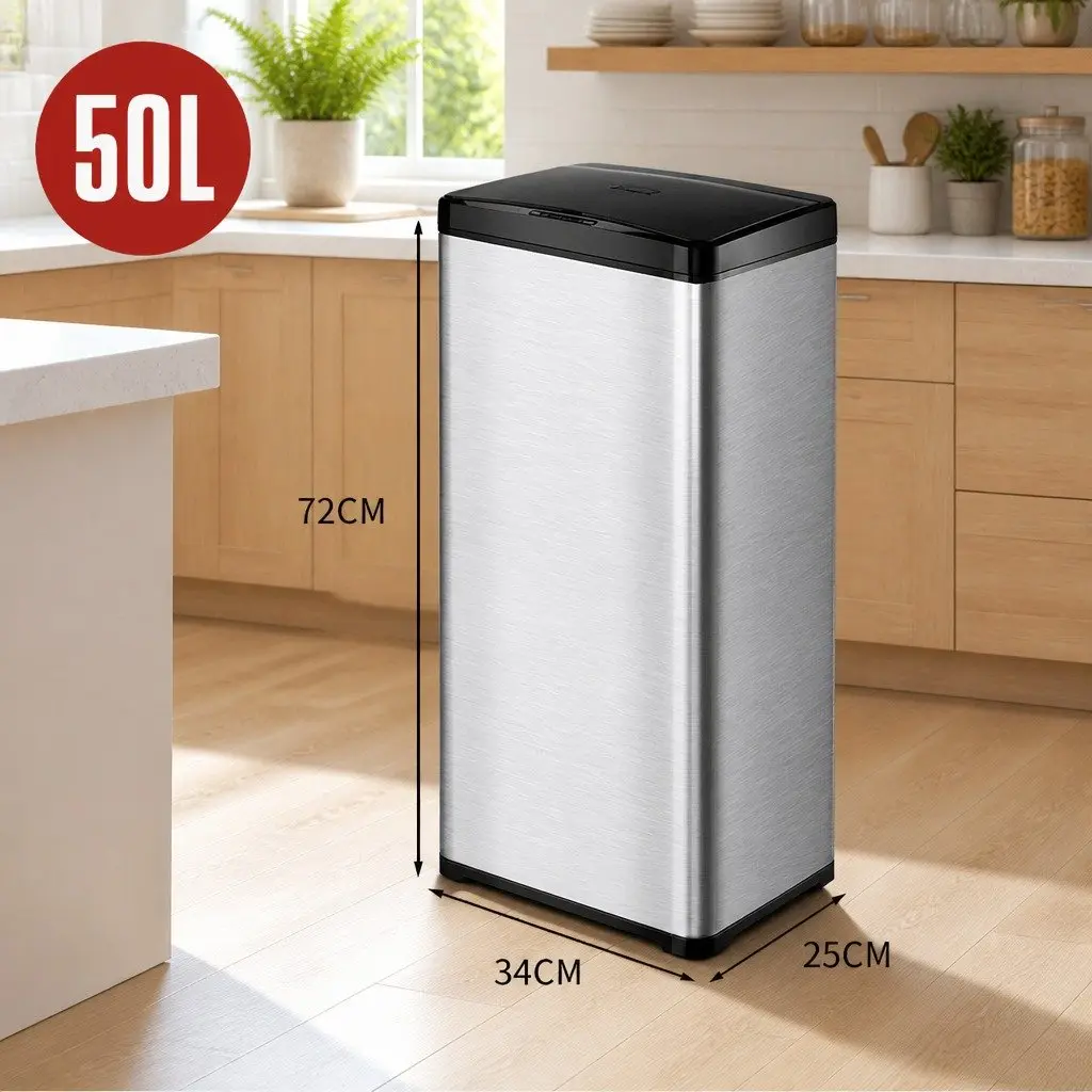 Automatic Motion Sensor Waste Bin Kitchen 50L Stainless Steel