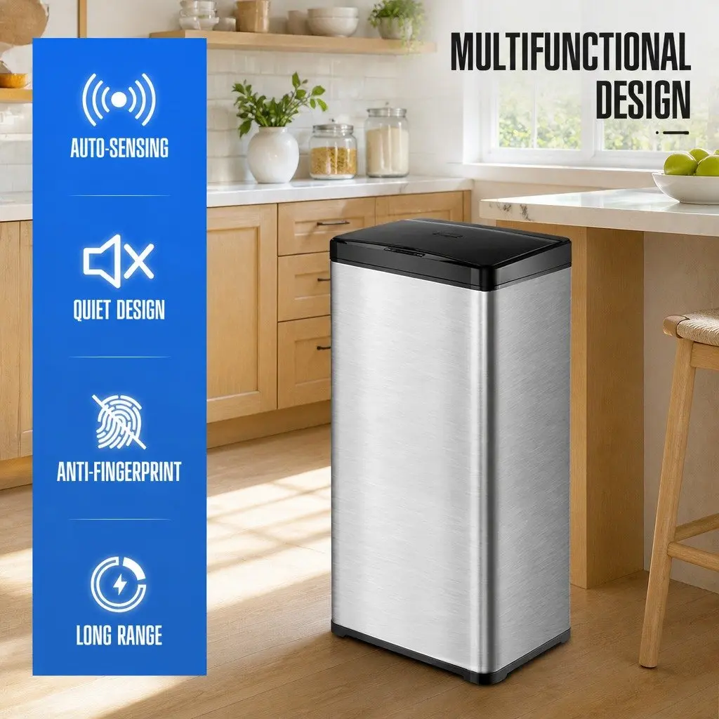 Automatic Motion Sensor Waste Bin Kitchen 50L Stainless Steel
