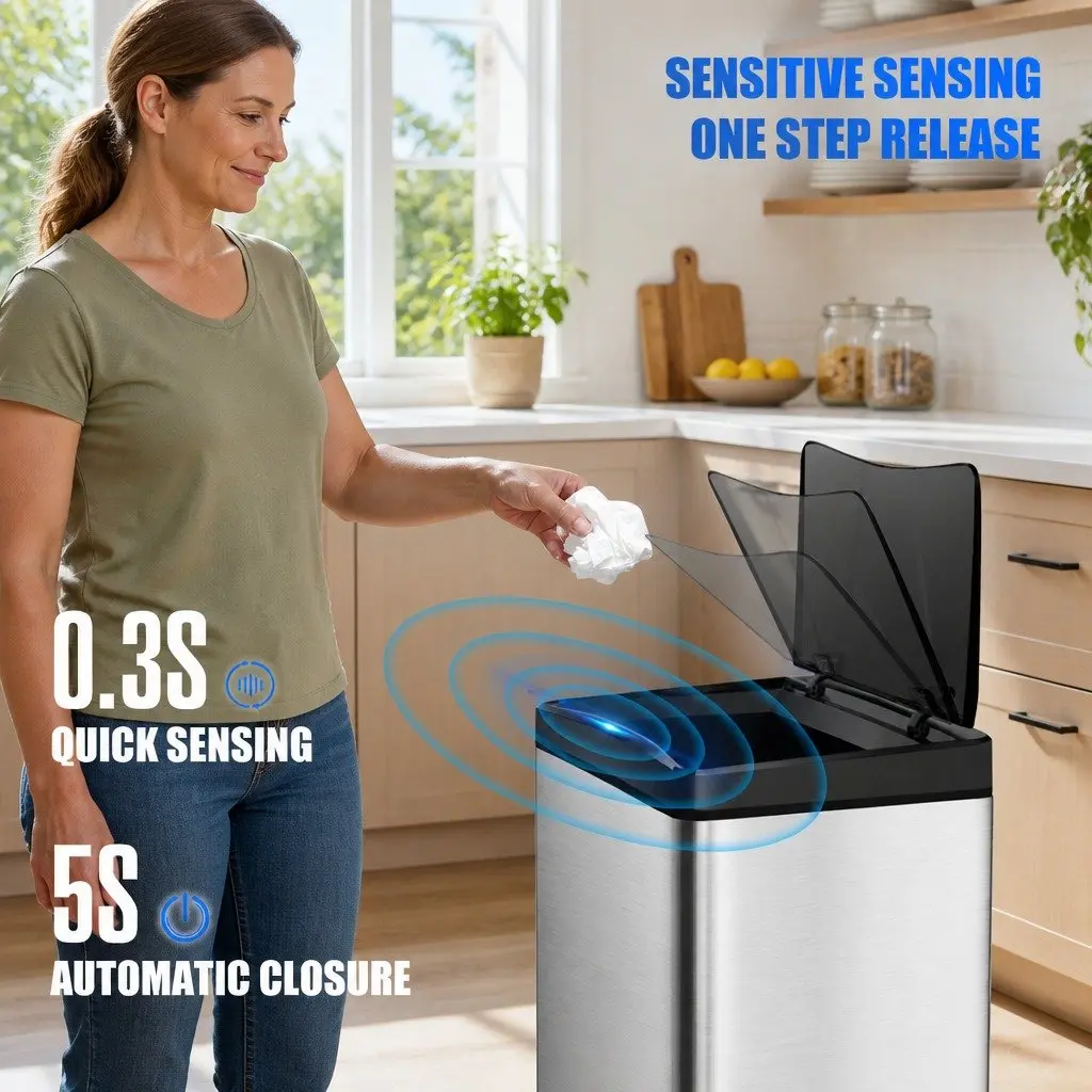 Automatic Motion Sensor Waste Bin Kitchen 50L Stainless Steel