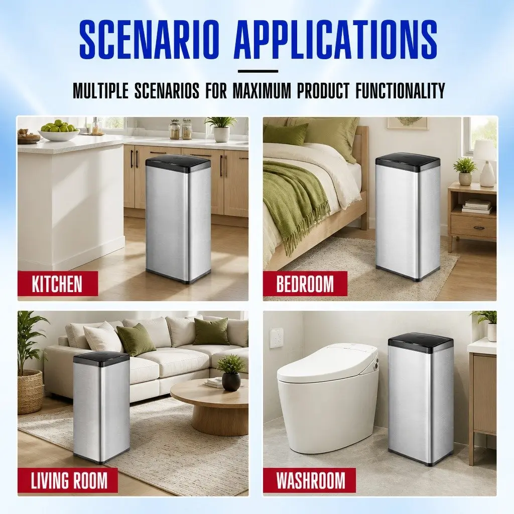 Automatic Motion Sensor Waste Bin Kitchen 50L Stainless Steel