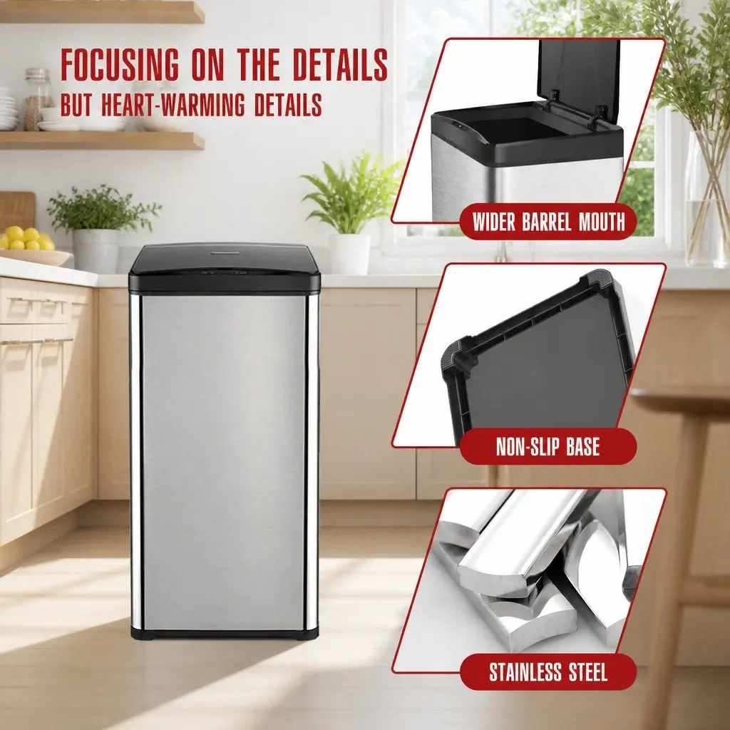 Automatic Motion Sensor Waste Bin Kitchen 50L Stainless Steel