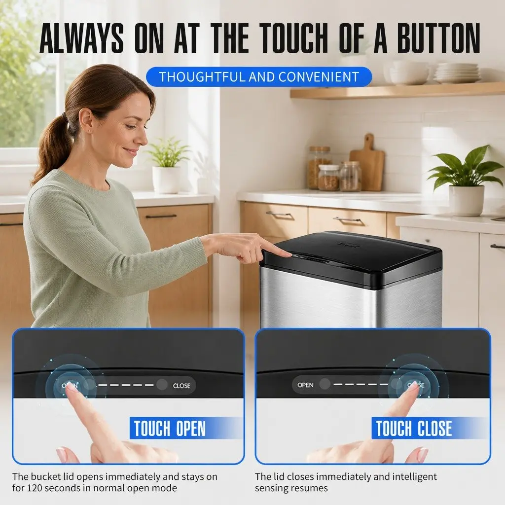 Automatic Motion Sensor Waste Bin Kitchen 50L Stainless Steel