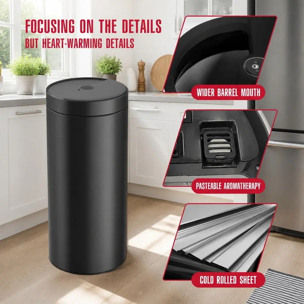 40L Automatic Sensor Trash Can Touch Free Kitchen Garbage Bin Circular Design