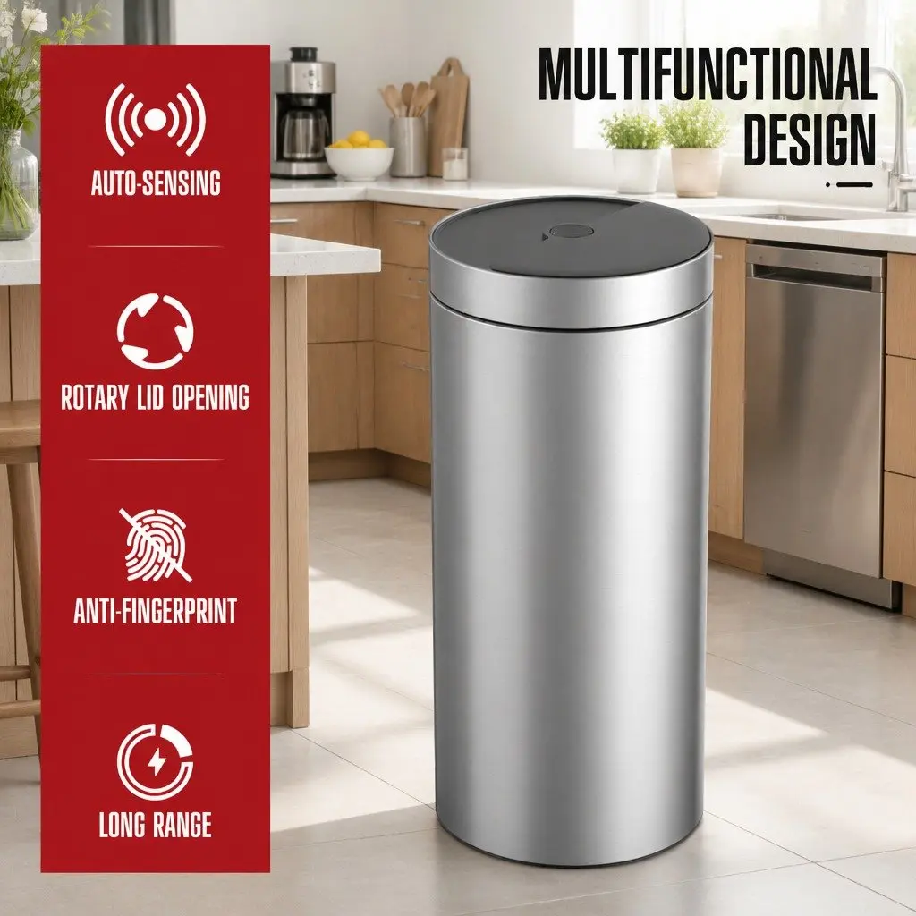 40L Automatic Sensing Kitchen Trash Can Touchless Stainless Steel Waste Bin