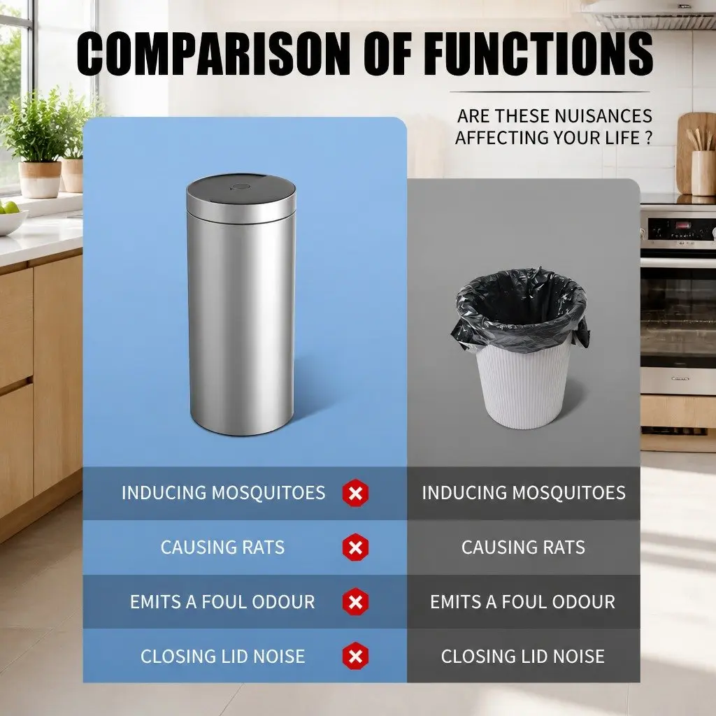 40L Automatic Sensing Kitchen Trash Can Touchless Stainless Steel Waste Bin