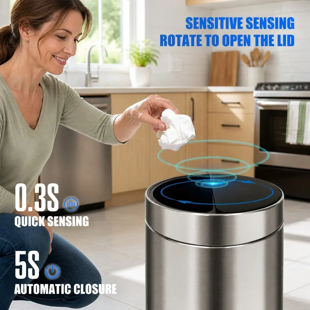 40L Automatic Sensing Kitchen Trash Can Touchless Stainless Steel Waste Bin