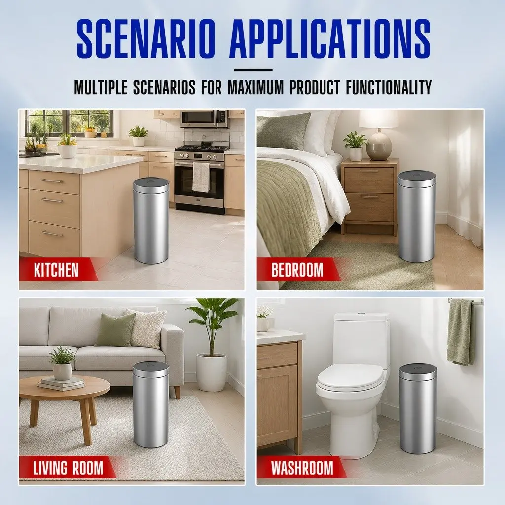40L Automatic Sensing Kitchen Trash Can Touchless Stainless Steel Waste Bin