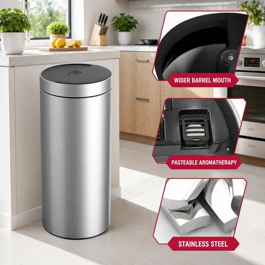 40L Automatic Sensing Kitchen Trash Can Touchless Stainless Steel Waste Bin