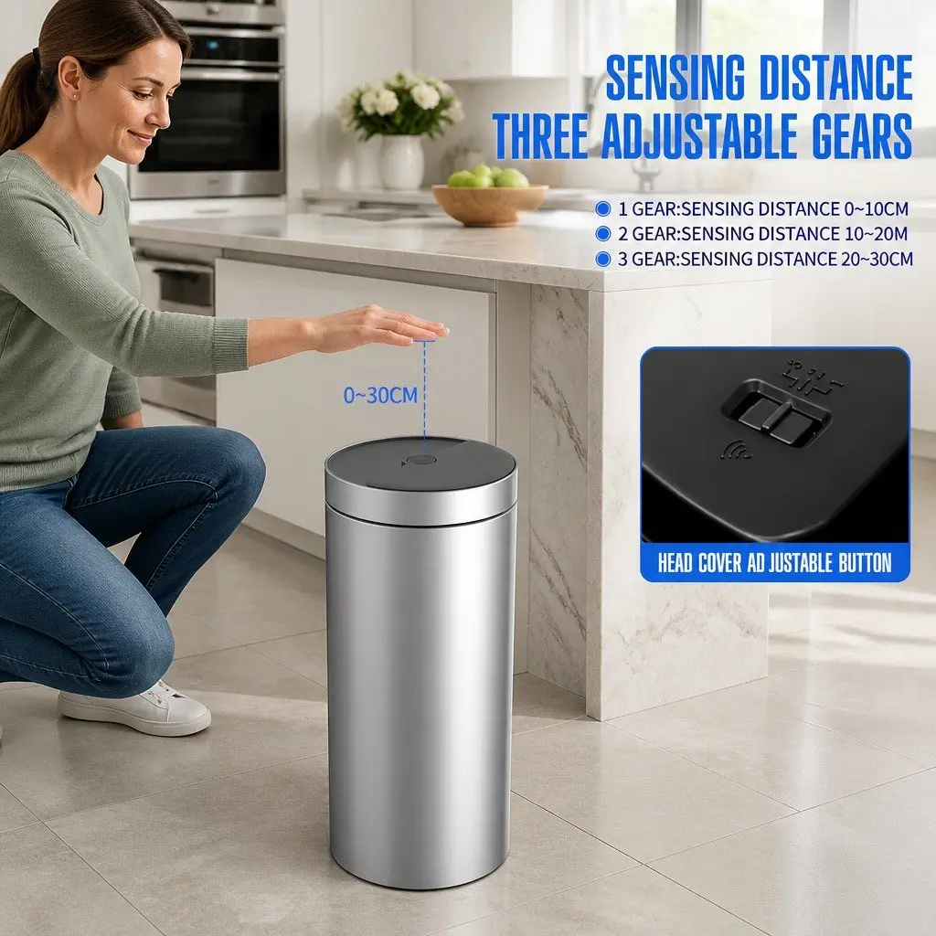 40L Automatic Sensing Kitchen Trash Can Touchless Stainless Steel Waste Bin