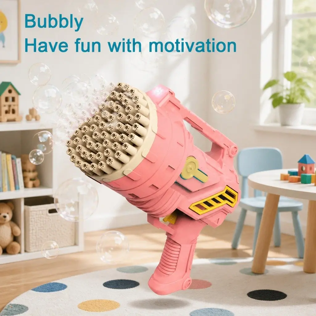Automatic Bubble Gun Machine Handheld Toy with Light Kids Outdoor Play 69 Holes