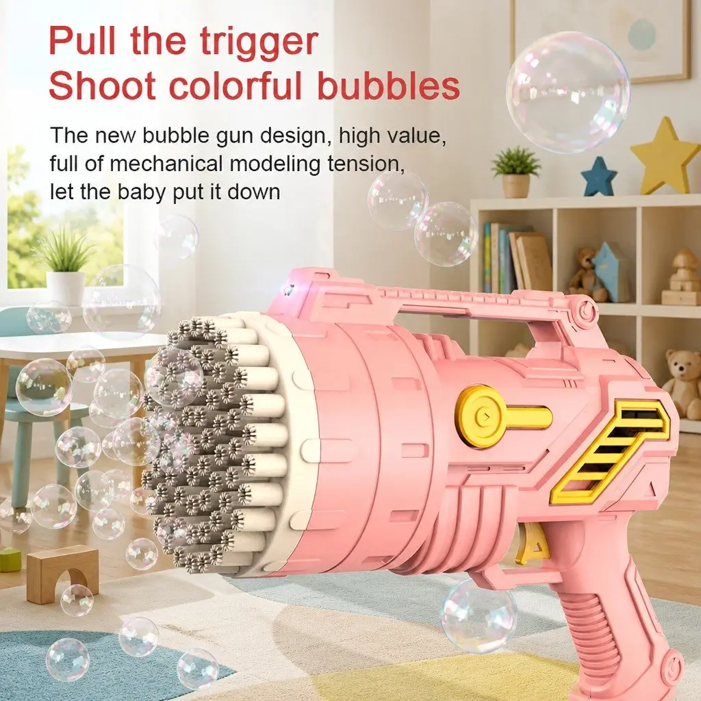 Automatic Bubble Gun Machine Handheld Toy with Light Kids Outdoor Play 69 Holes