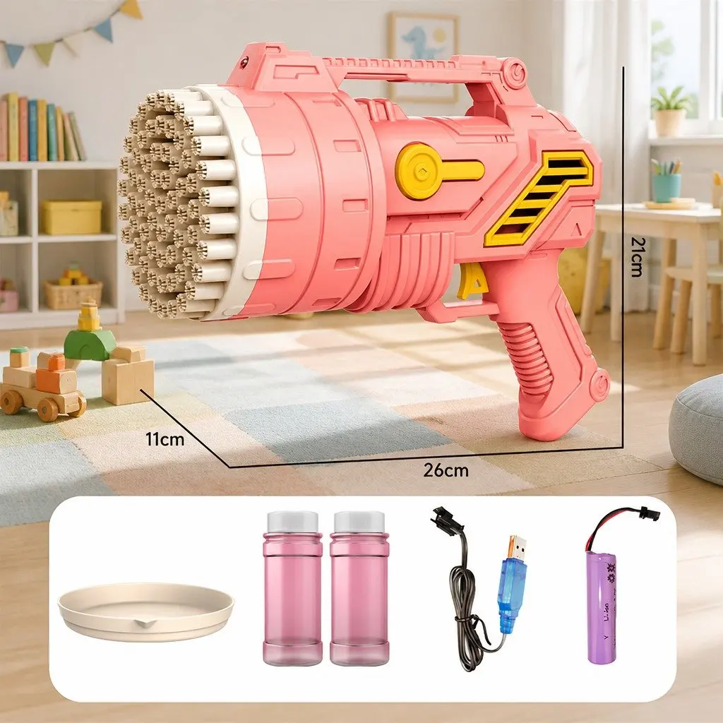 Automatic Bubble Gun Machine Handheld Toy with Light Kids Outdoor Play 69 Holes
