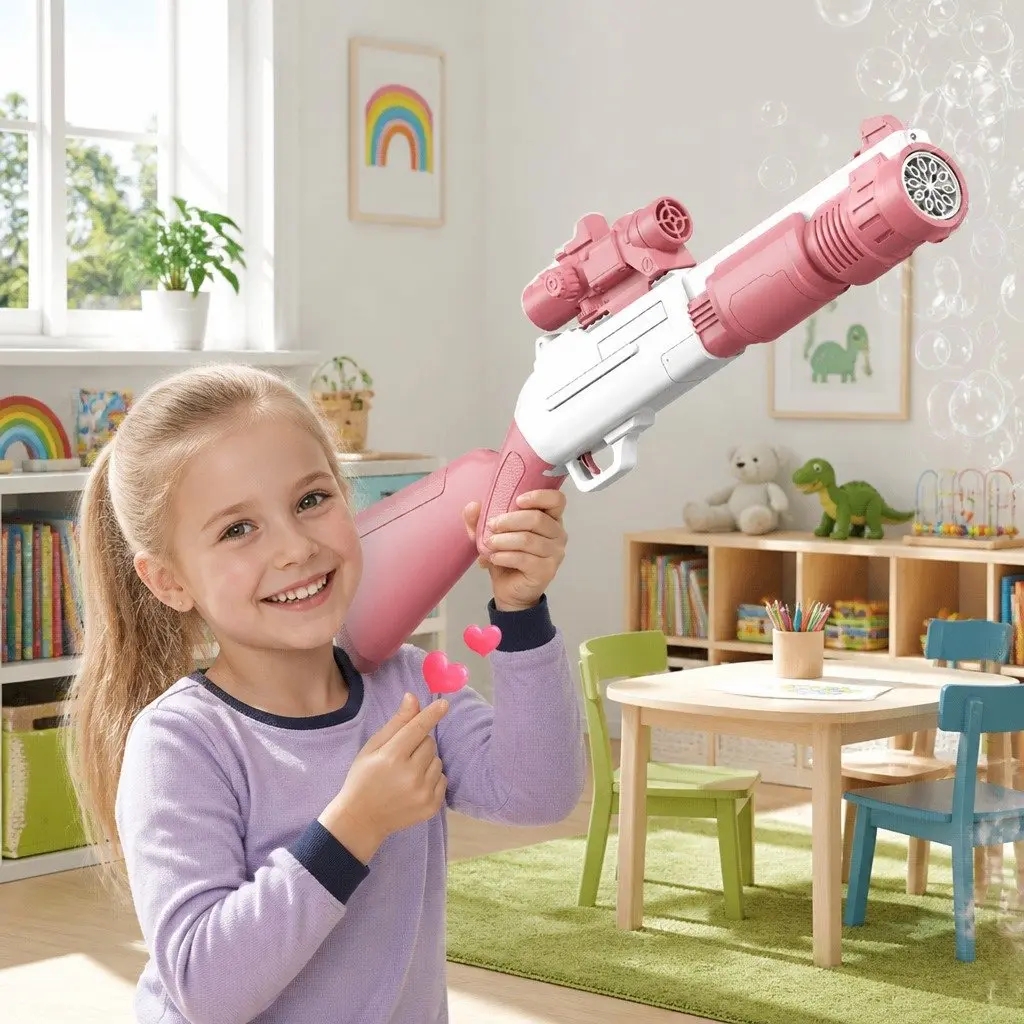 Automatic Bubble Machine Hand-Held Electric Spray Gun Toy 10-Hole Pink