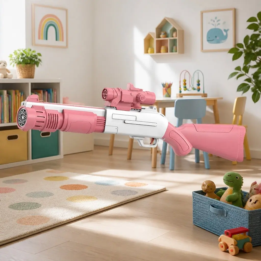 Automatic Bubble Machine Hand-Held Electric Spray Gun Toy 10-Hole Pink