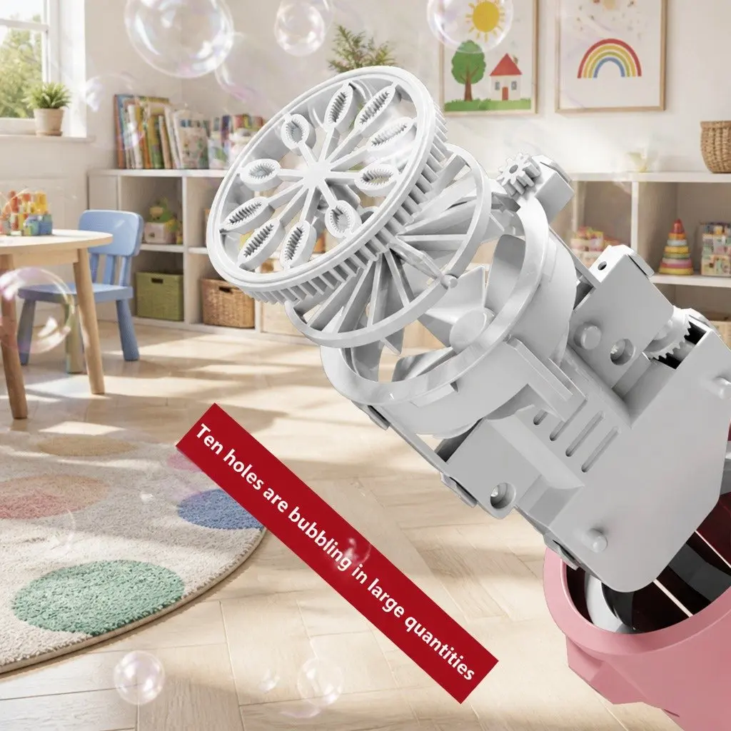 Automatic Bubble Machine Hand-Held Electric Spray Gun Toy 10-Hole Pink