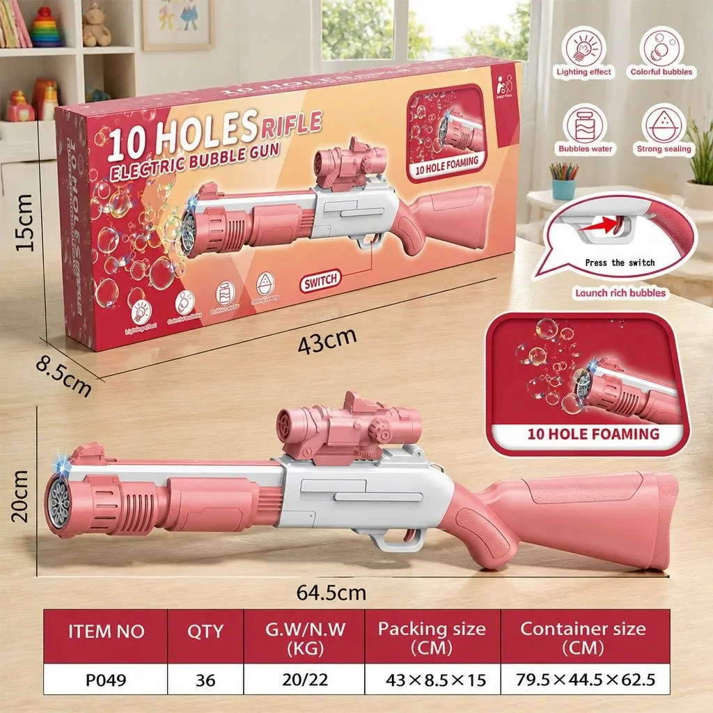 Automatic Bubble Machine Hand-Held Electric Spray Gun Toy 10-Hole Pink