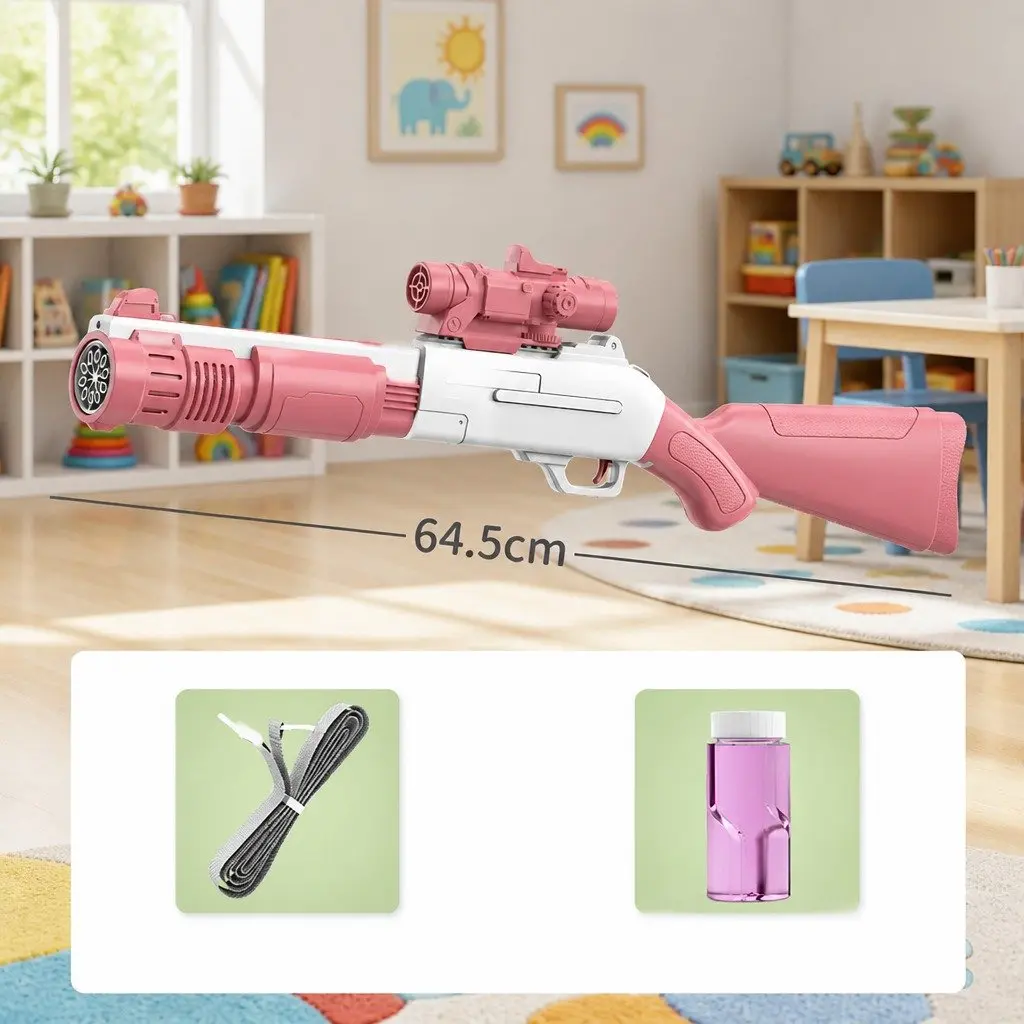 Automatic Bubble Machine Hand-Held Electric Spray Gun Toy 10-Hole Pink